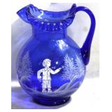 Mary Gregory Cobalt Blue Pitcher 9"