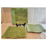 3 Green Decorative Square Plates - 10"