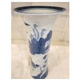 Blue Canton Ceramic Vase - 11" tall