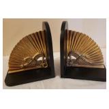 Pair Brass & Wood Fan Bookends