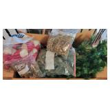 Large Box of Garland, Gold Items, Bow & More