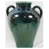 Green Pottery Handled Vase 10.5"