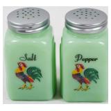 Jadeite Rooster Salt and Pepper Shakers 4"