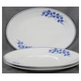 3 Blue & White Oval Platters 8.5x12"