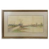 Signed Watercolor Frame "Church by the Lake"