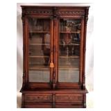 2-Piece Victorian Walnut Bookcase w/ key