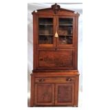 2-Piece Walnut Victorian Bookcase Top Secretary