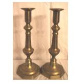 Pair Brass Candle Holders - 10" Tall