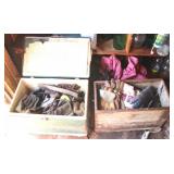 Wood box & cooler w/ contents