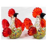 Pair Murano Glass Chickens 6"