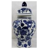 Blue and White Ginger Jar with lid 19"