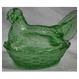 Green Glass Hen on Nest 6x5x5