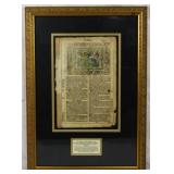 1715 Martin Luther Bible Leaf Framed 22.5x18