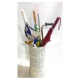 Wicker Umbrella Basket w/ Contents