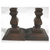 2 Wood Candle Holders - 5" Tall