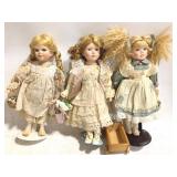 3 Porcelain Dolls w/ stands - 18" tall