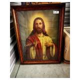 Antique Jesus print with Wood & Bakelite Frame