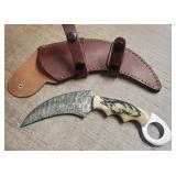 Damascus Karambit Knife w/Bone Handle