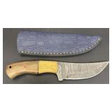 Custom Damascus Knife w/ Leather Sheath #3