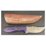 Custom Damascus Knife w/ Leather Sheath #13