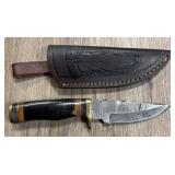 Custom Damascus Knife w/ Leather Sheath #9