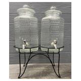 Dual Italian Glass Beverage Dispensers w/ Spigots