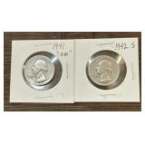 (2) 1941 & 1942 D 90% Silver US Quarters