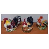 (3) Roosters Tea Pot Sugar Bowl