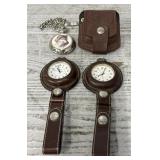 (3) Pocket Watches w/Leather Cases