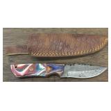 Custom Damascus Knife w/ Sheath #6