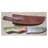 Damascus Fixed Blade Knife w/Sheath #5