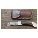 Custom Folding by Damascus Knife w/ Sheath