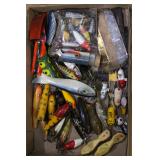 box of mostly unfished unrigged lures