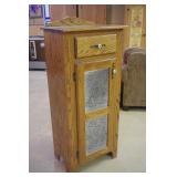 tin punched front oak cabinet