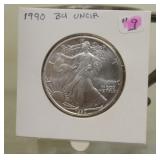 9. 1990 BU Uncirculated Silver Eagle 1ox .999 Coin