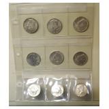 32. Nine 1964 US Kennedy Silver Half Dollar Coins