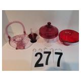 Various Red Glass ~ Basket ~ Dish W/Lid