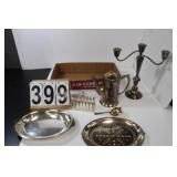 Flat Of Silverplate w/ Tea Pot - Candle Holder