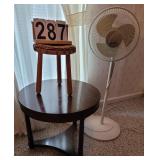 Round table ~ Pedestal Fan ~ 3 Legged Caned Stool