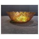 Carnival Glass Amber Basketweave Serving Bowl