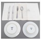 WWII GERMAN LUFTWAFFE PLATES, CLOTH & UTENSILS