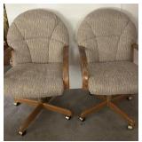 Pair of Upholstered Oak Swivel Chairs 24" W x 36"