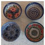 4 UNIKAT Polish Pottery Soup Bowls