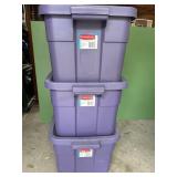 3 RUBBERMAID 14 Gallon ROUGHNECK PURPLE TOTES