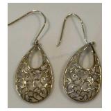 Silver 925 Filigree Teardrop Gold Tone Pierced