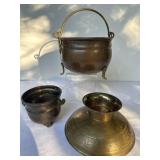 Copper Pot 6-1/2" R , Small Brass Pot 4" R, Made