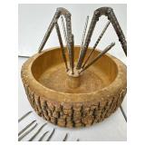 Vintage Wood Bark Nut Cracker Bowl with Nut