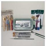 Folk Art Brush Caddy & Assorted Paint Brushes