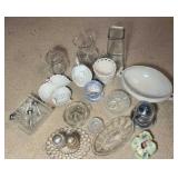 Lot Of Glass serving Dishes, salt & pepper