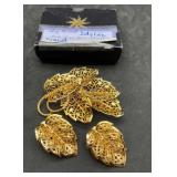 Judy Lee Signed Brooch & Clipon Earring Set